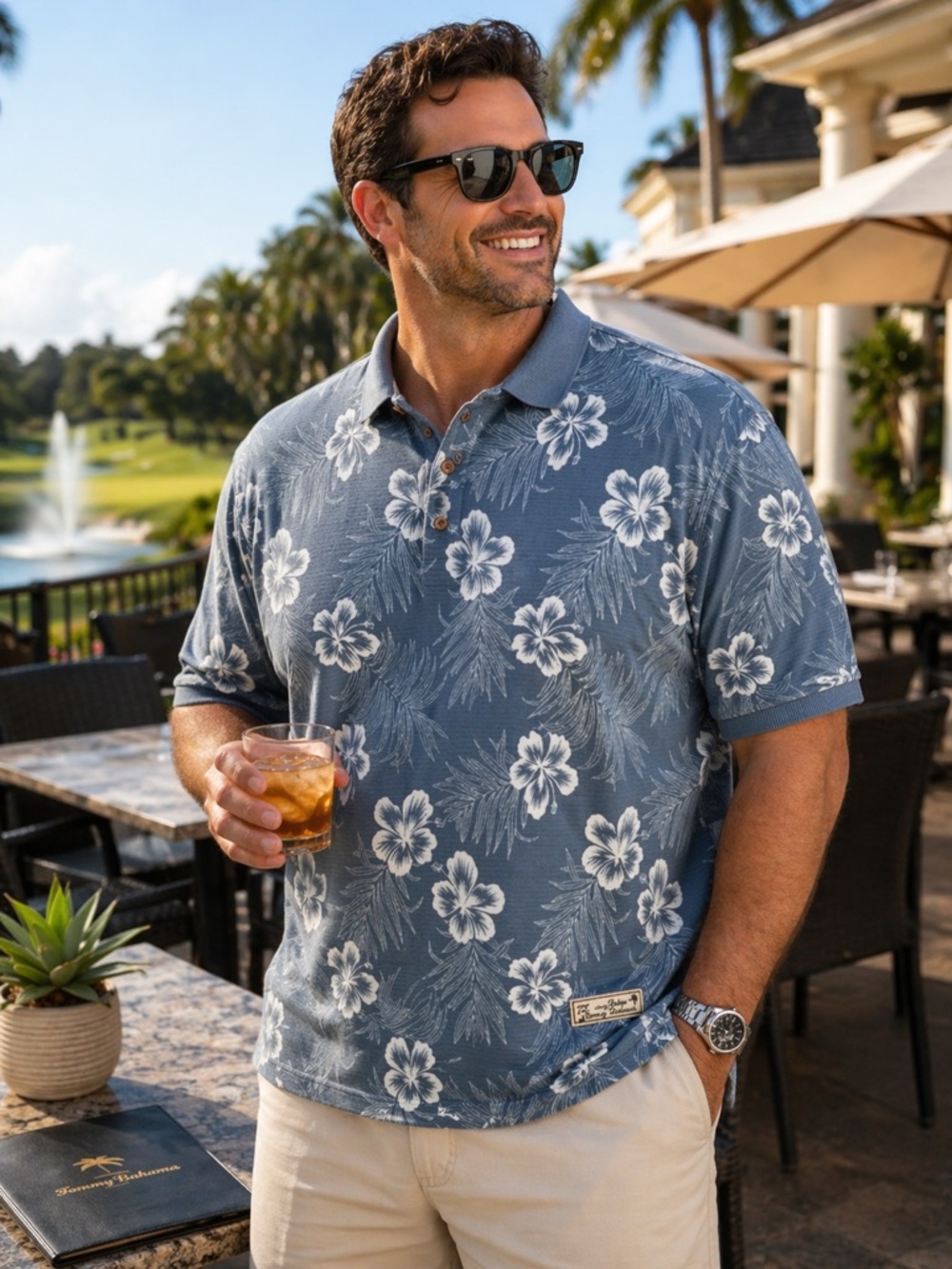 Tommy Bahama Silk Blend Polo XXL Hawaiian Shirt Ribbed Collar Coconut Buttons